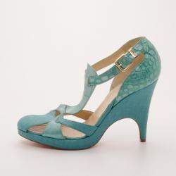 Versace Teal Raffia Croc Stamped Wedge Sandals Size 39.5