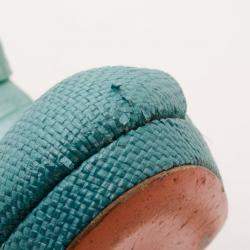 Versace Teal Raffia Croc Stamped Wedge Sandals Size 39.5