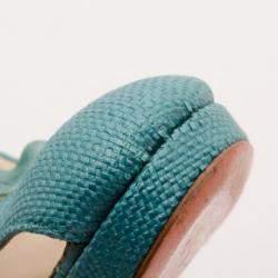 Versace Teal Raffia Croc Stamped Wedge Sandals Size 39.5
