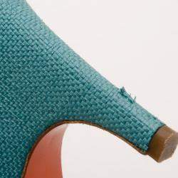 Versace Teal Raffia Croc Stamped Wedge Sandals Size 39.5