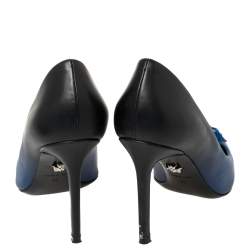 Pre Owned Versace Blue Leather Medusa Pointed Toe Pumps Size 36