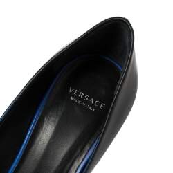 Pre Owned Versace Blue Leather Medusa Pointed Toe Pumps Size 36