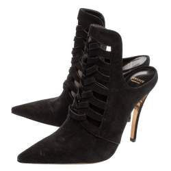 Pre Owned Versace Black Suede Cutout Pointed Toe Mules Size 38