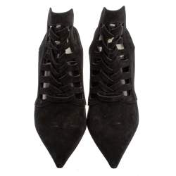 Pre Owned Versace Black Suede Cutout Pointed Toe Mules Size 38