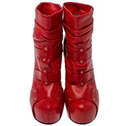 Pre Owned Versace Red  Leather Slip On Ankle Boots Size 39