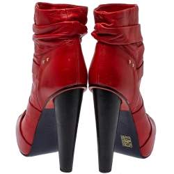 Pre Owned Versace Red  Leather Slip On Ankle Boots Size 39