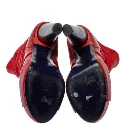 Pre Owned Versace Red  Leather Slip On Ankle Boots Size 39