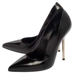 Pre Owned Versace Black Leather Pointed Toe Pumps Size 35.5