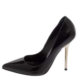 Pre Owned Versace Black Leather Pointed Toe Pumps Size 35.5