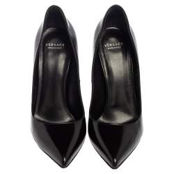 Pre Owned Versace Black Leather Pointed Toe Pumps Size 35.5