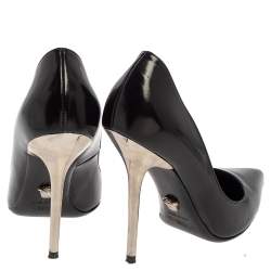 Pre Owned Versace Black Leather Pointed Toe Pumps Size 35.5