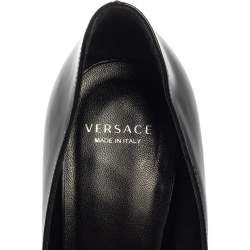 Pre Owned Versace Black Leather Pointed Toe Pumps Size 35.5