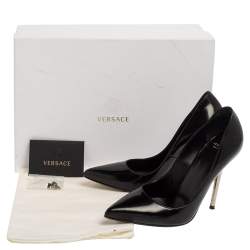 Pre Owned Versace Black Leather Pointed Toe Pumps Size 35.5