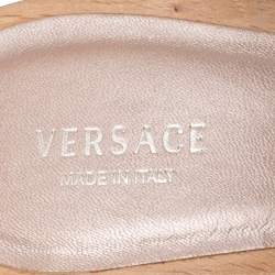 Pre Owned Versace Black Leather Slide Sandals Size 37