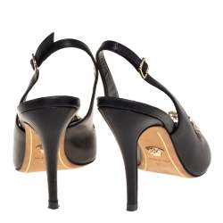 Pre Owned Versace Black Leather Palazzo Medusa Slingback Pumps Size 37.5