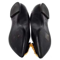 Pre Owned حذاء باليرينا فلات فيرساتشي ميدوسا جلد أسود مقدمة مدببة مقاس 38