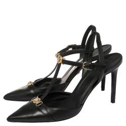 Pre Owned حذاء كعب عالي فيرساتشي مزين ميدوسا فتحة كعب جلد أسود مقاس 39