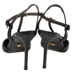 Pre Owned حذاء كعب عالي فيرساتشي مزين ميدوسا فتحة كعب جلد أسود مقاس 39