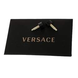 Pre Owned حذاء كعب عالي فيرساتشي مزين ميدوسا فتحة كعب جلد أسود مقاس 39