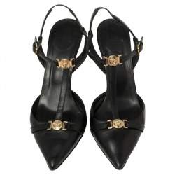 Pre Owned حذاء كعب عالي فيرساتشي مزين ميدوسا فتحة كعب جلد أسود مقاس 39