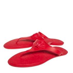 Pre Owned Versace Red Rubber Medusa Thong Flat Sandals Size 39