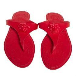 Pre Owned Versace Red Rubber Medusa Thong Flat Sandals Size 39