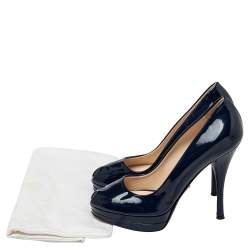 Pre Owned Versace Blue Patent Leather Peep Toe Platform Pumps Size 37