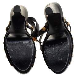 مملوكة مسبقًا Versace Black Leather Medusa Embellished Ankle Wrap Platform Sandals Size 37