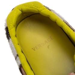 Versace Multicolor Animal Print Fur And Leather Sneakers Size 36