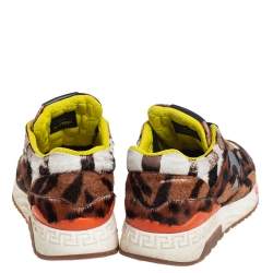 Versace Multicolor Animal Print Fur And Leather Sneakers Size 36