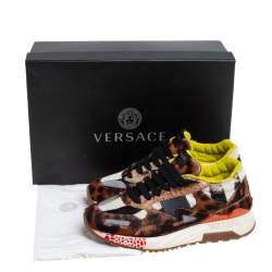 Versace Multicolor Animal Print Fur And Leather Sneakers Size 36