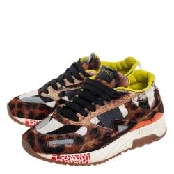 Versace Multicolor Animal Print Fur And Leather Sneakers Size 36