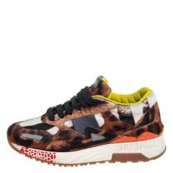 Versace Multicolor Animal Print Fur And Leather Sneakers Size 36