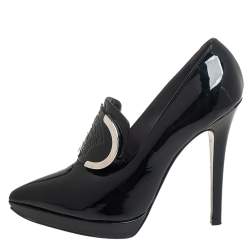 Pre Owned Versace Black Patent Leather Medusa Pointed Toe Pumps Size 38