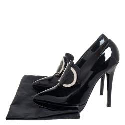 Pre Owned Versace Black Patent Leather Medusa Pointed Toe Pumps Size 38