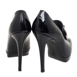 Pre Owned Versace Black Patent Leather Medusa Pointed Toe Pumps Size 38