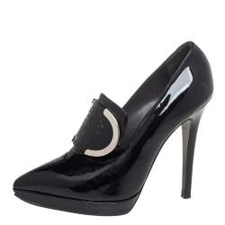 Pre Owned Versace Black Patent Leather Medusa Pointed Toe Pumps Size 38