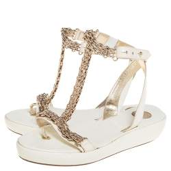Versace White Patent Leather Chain Ankle Strap Sandals Size 39.5