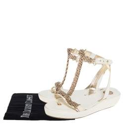 Versace White Patent Leather Chain Ankle Strap Sandals Size 39.5