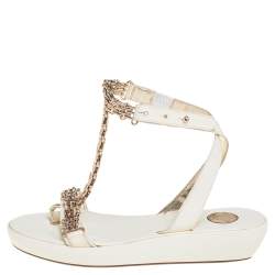 Versace White Patent Leather Chain Ankle Strap Sandals Size 39.5