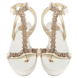 Versace White Patent Leather Chain Ankle Strap Sandals Size 39.5