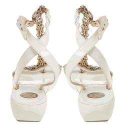 Versace White Patent Leather Chain Ankle Strap Sandals Size 39.5