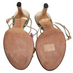 Pre Owned Versace Metallic Gold Leather Flower Detail T-Strap Sandals Size 38.5