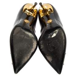 Pre Owned Versace Black Leather Medusa Embellished Pointed Toe Pumps Size 36
