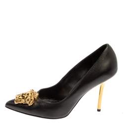 Pre Owned Versace Black Leather Medusa Embellished Pointed Toe Pumps Size 36