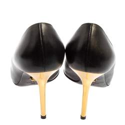 Pre Owned Versace Black Leather Medusa Embellished Pointed Toe Pumps Size 36