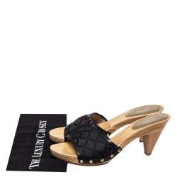 Versace Black Canvas And Leather Mule Sandals Size 39