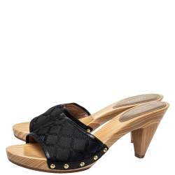 Versace Black Canvas And Leather Mule Sandals Size 39