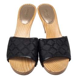 Versace Black Canvas And Leather Mule Sandals Size 39