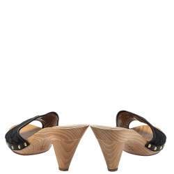 Versace Black Canvas And Leather Mule Sandals Size 39